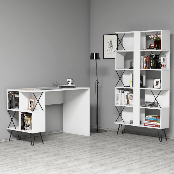 Hanah Home Combo de Mesa de Estudio y Estantería Blanco y Negro